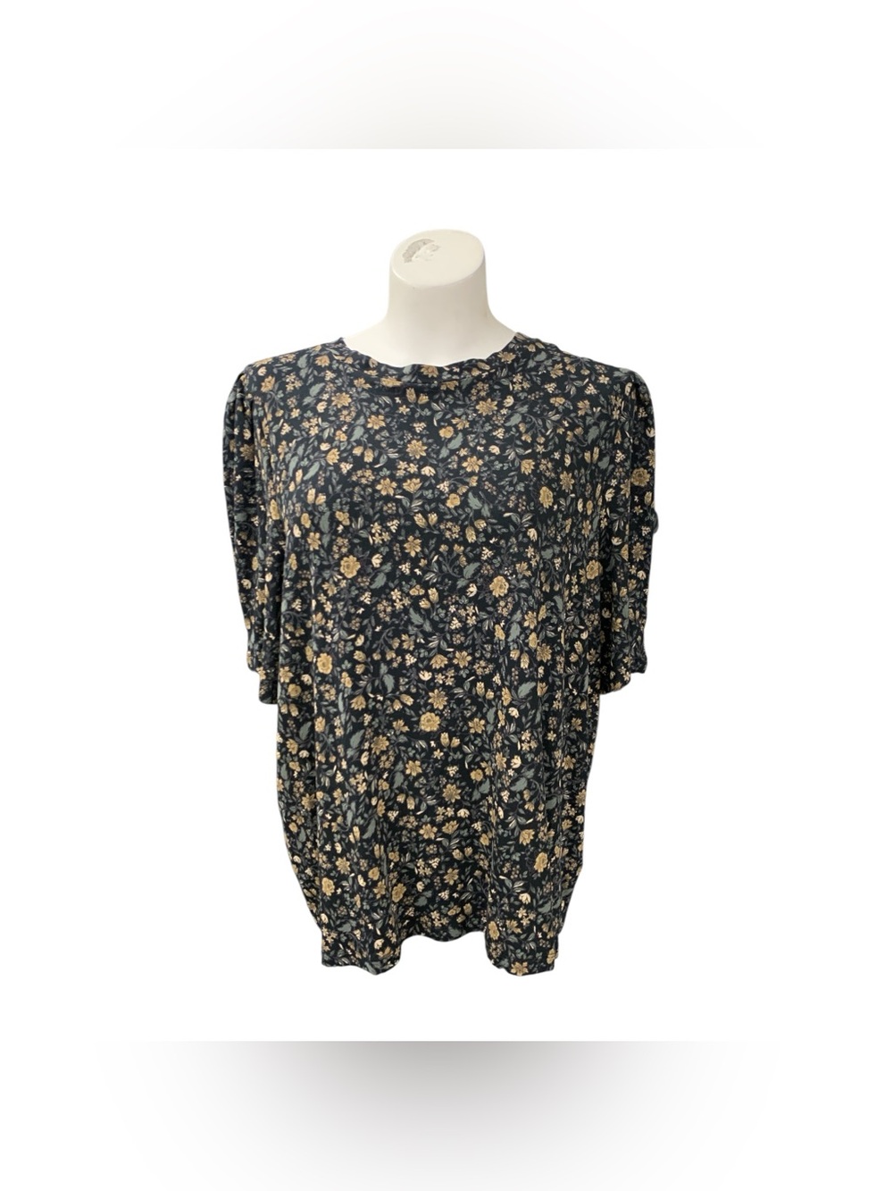 Reitmans Black Floral Short-Sleeve Tunic with Yellow Accents Size 2X